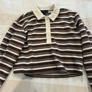 House of Harlow Brown and White Striped Collared Shirt